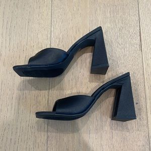 Black Satin Block Heels